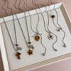 Spotted Tiger Eye Stone Mushroom Brown Heart Star Cross Flower Pendant Long Clavicle Chain Necklace Women Exquisite Accessories