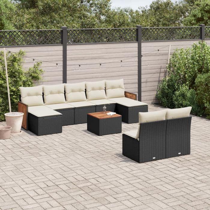 VidaXL Garden Lounge Set with Cushions 10 Pcs, Patio Sofas, Patio Furniture Set, Outdoor Furniture, Black 3228058