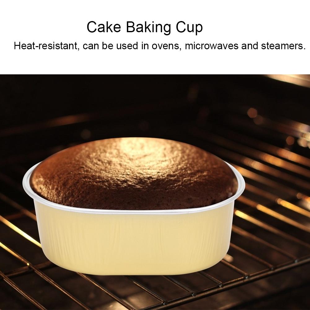 10Pcs Disposable Oval‑Shaped Aluminum Foil Cake Baking Cup Mold with Lid Kitchen Accessory(Gold )