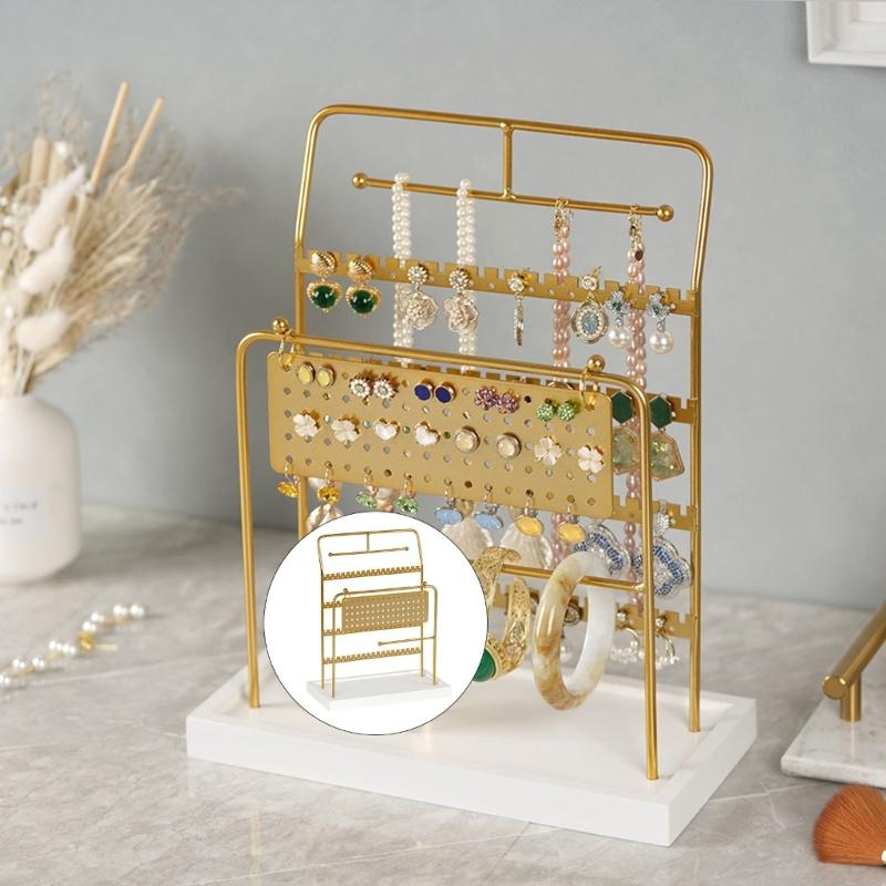 Multifunctional Jewelry Storage Rack for Earrings Necklaces Bracelets Portable Metal Wood Display Organizers