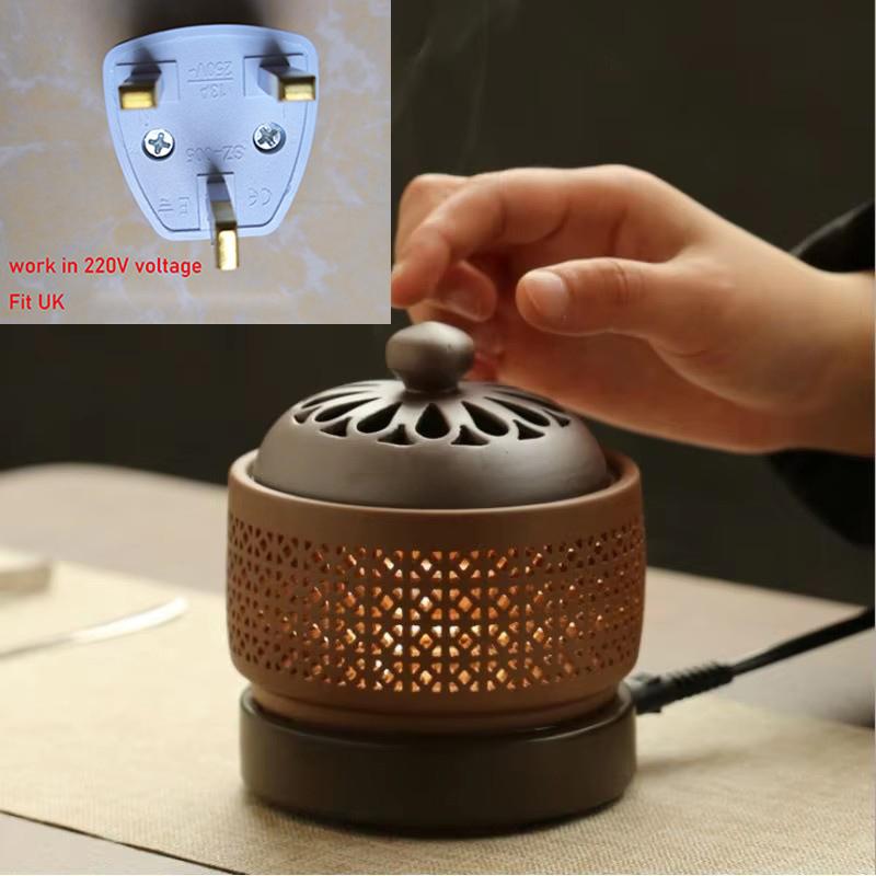 Plug-in 110V/220V Electronic Incense Burner Ceramic Household Night Light Timing Adjustable Temperature Essential Oil Lamp