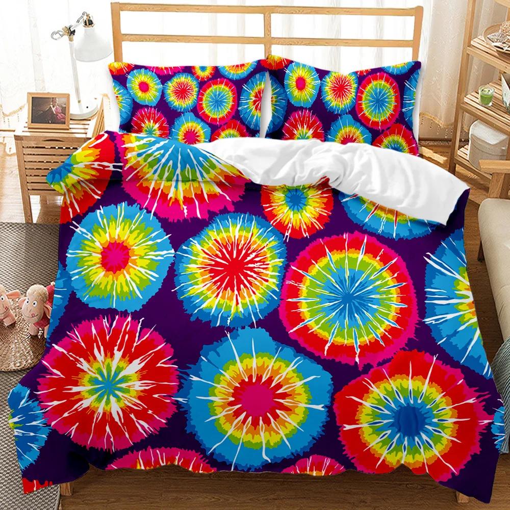 Boho Tie Dye Duvet Cover Set Hippie Bed Sets Blue Purple Colorful Twin Bedding Set Gypsy Queen King Size Polyester Qulit Cover