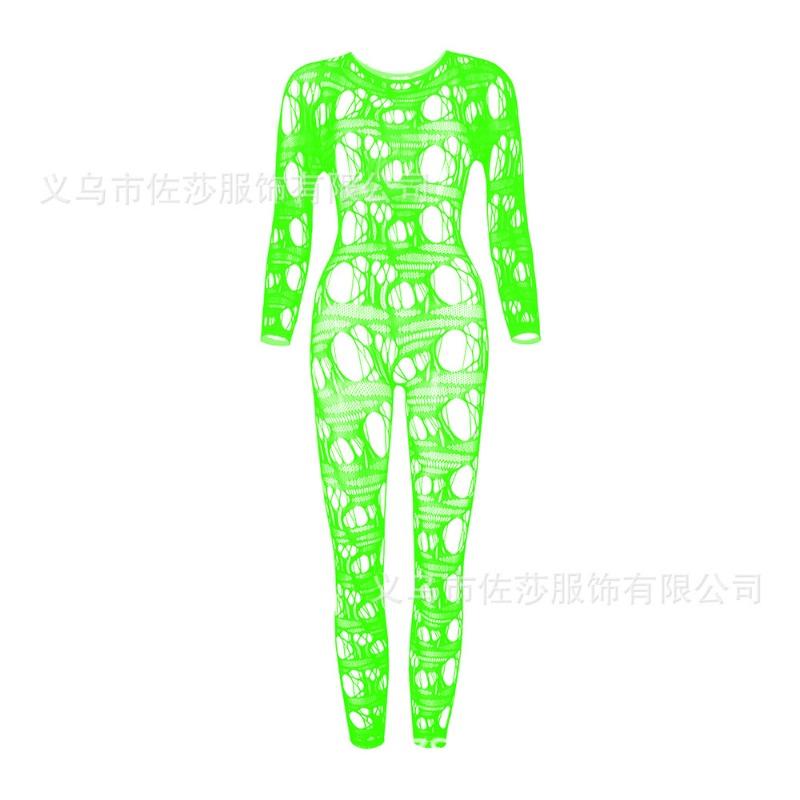 Sexy Underwear New Women's Jacquard Sexy One-piece Mesh Long-sleeved Hollow Tights Hollow