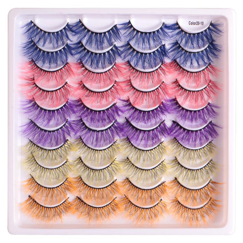 20 Paar farbige falsche Wimpern, vergrößern die Augen, dicke und geschwungene gekreuzte Wimpern.