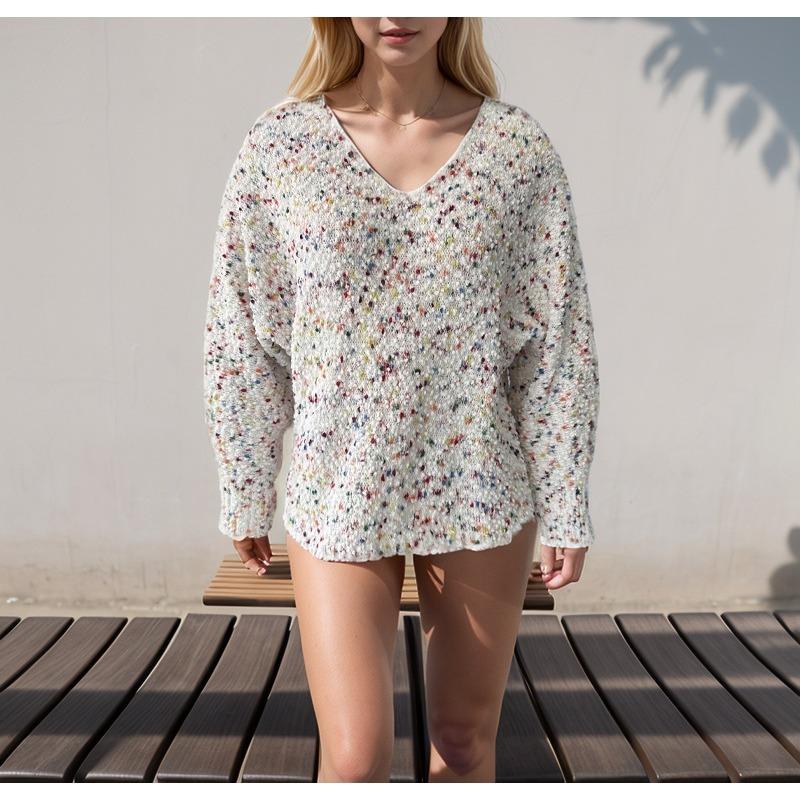 

Женский свободный трикотажный свитер-топ L разноцветный