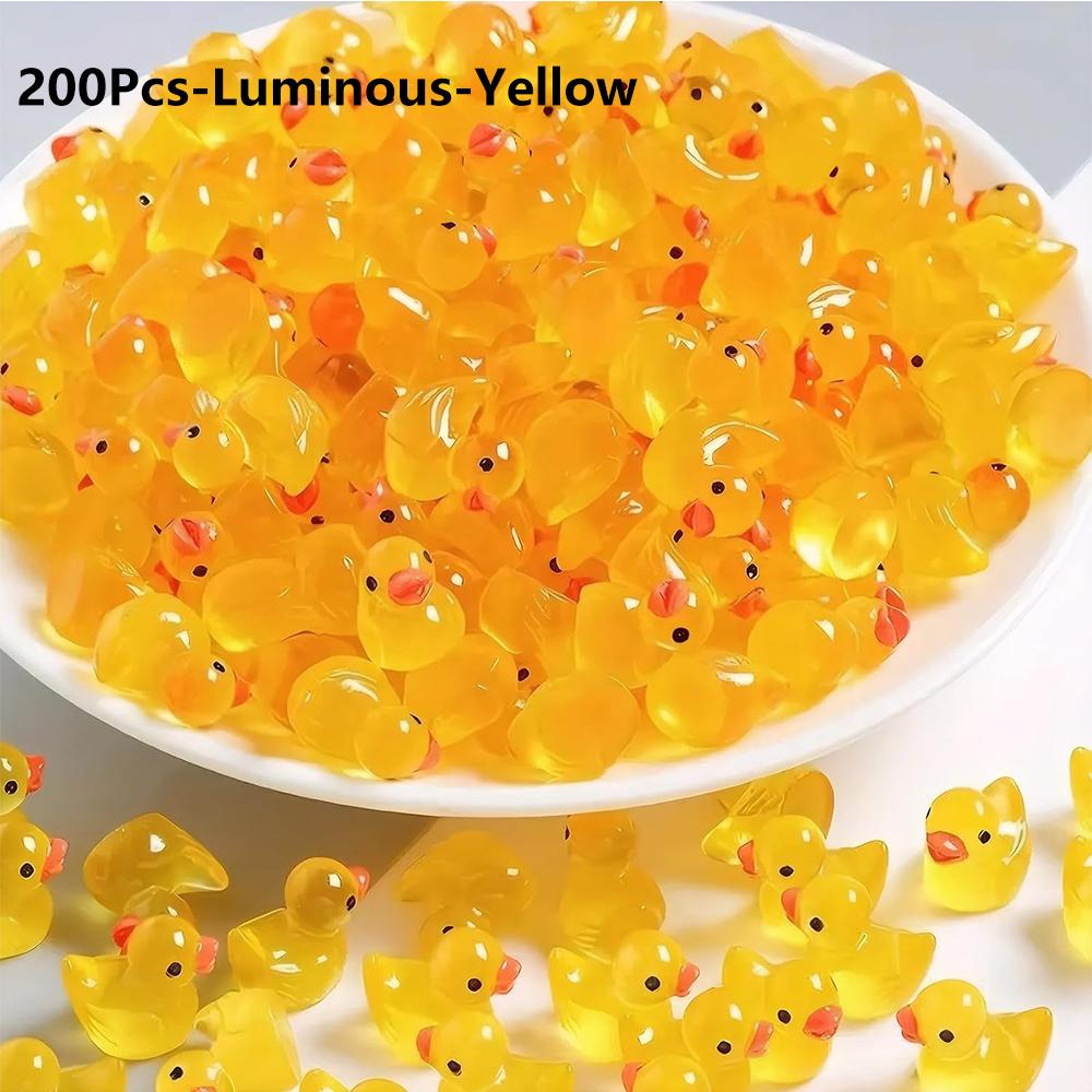 100/200 stk Harpiks Mini Duck Miniatyrfigurer Ornamenter Dekor Gul Dyrehage Håndverk Tiny Duck Landskap Planter Fe