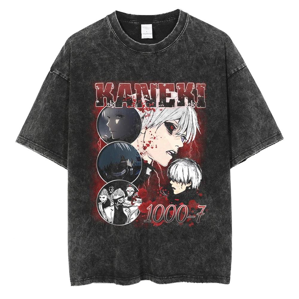 Anime Tokyo Ghoul Ken Kaneki Grafik T-Shirt Herren Vintage Gothic T-Shirts Lässig Locker Manga T-Shirt Harajuku Herren Baumwoll-T-shirt