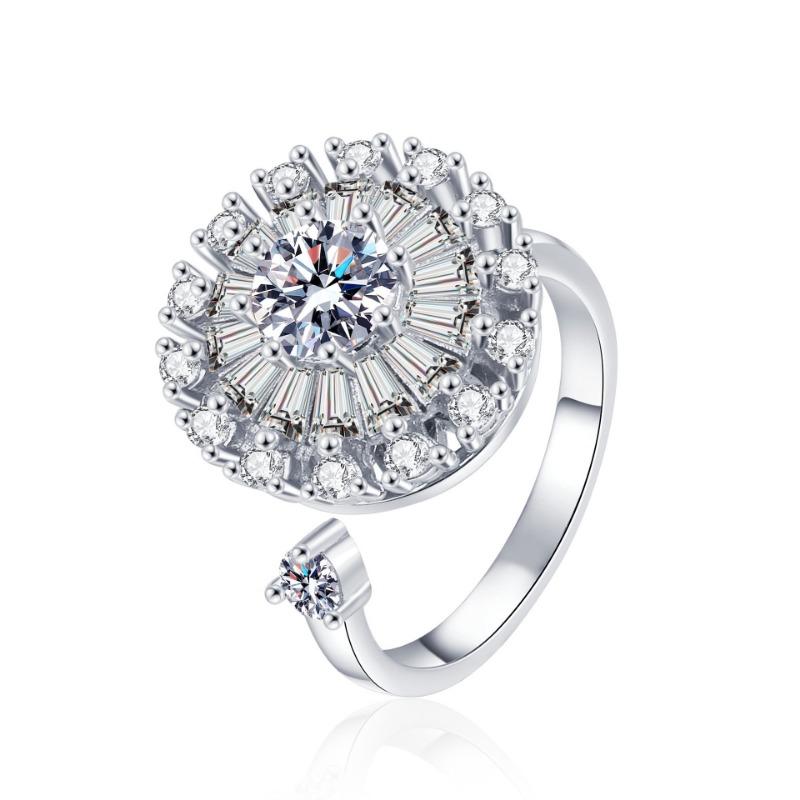 Stylish Rotatable Sun Flower Earrings Ring Set Full of Diamond Small Daisy Clavicle Chain