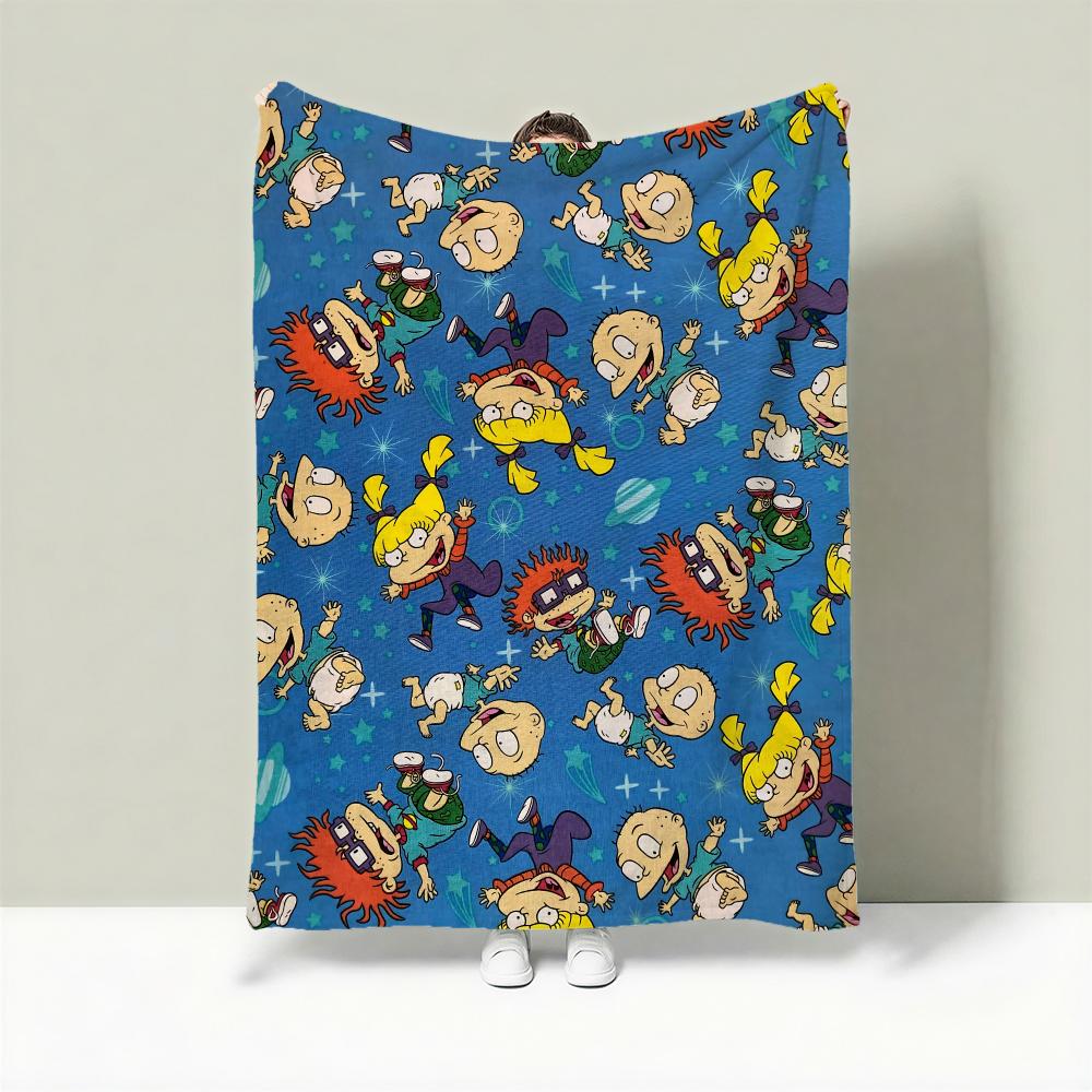 Cartoon R-Rugrats Throw Lightweight 240g Flannel Blanket Soft Skin-friendly for Summer Cooling