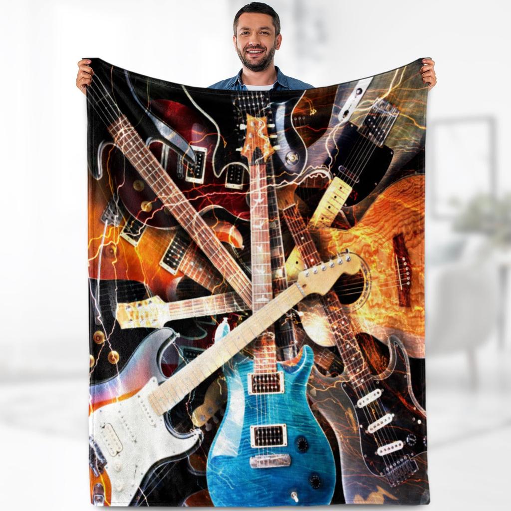 Musical Guitar Pattern Printed Blanket for Sofa Bed Travel Camping Living Room Office Conditioning Blanket for All Seasons Gifts