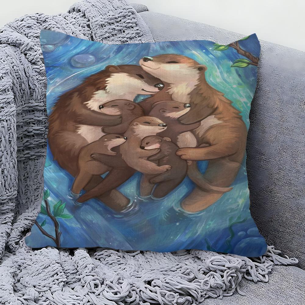 Otters Pillow Cushion Cover Pillowcase Living Room Sofa Home Decor Customized