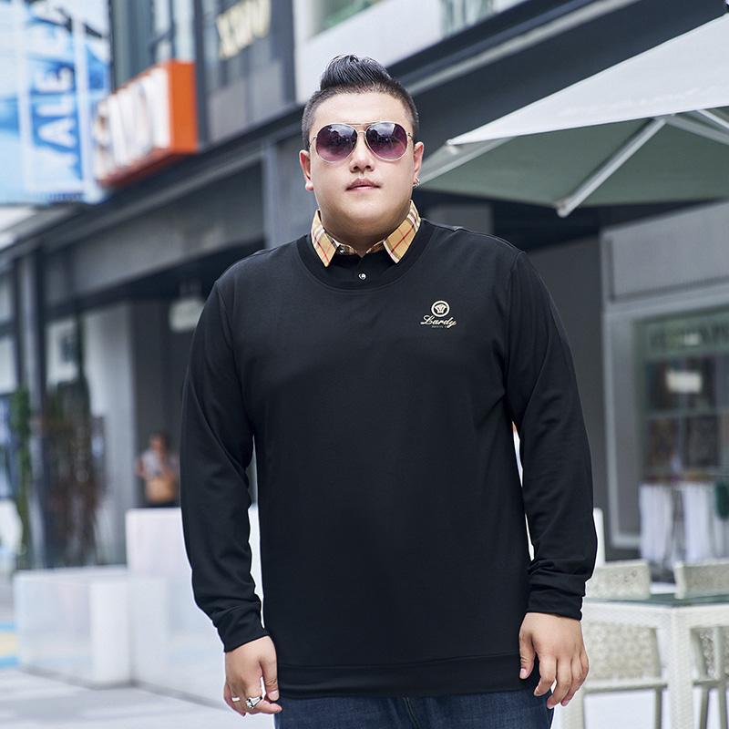 

Tide мужской полноценный свитер больших размеров с лацканами, с длинными рукавами, накладная футболка из двух предметов с рубашечным воротником, осенняя утепленная футболка 6XL 7XL чёрный