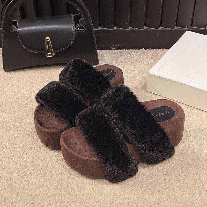 

Премиальные сенсорные пушистые тапочки женские 2025 осень и зима новинка интернет-знаменитость толстая подошва тапочки на перемычке пушистые тапочки Birkencotton 40 чёрный