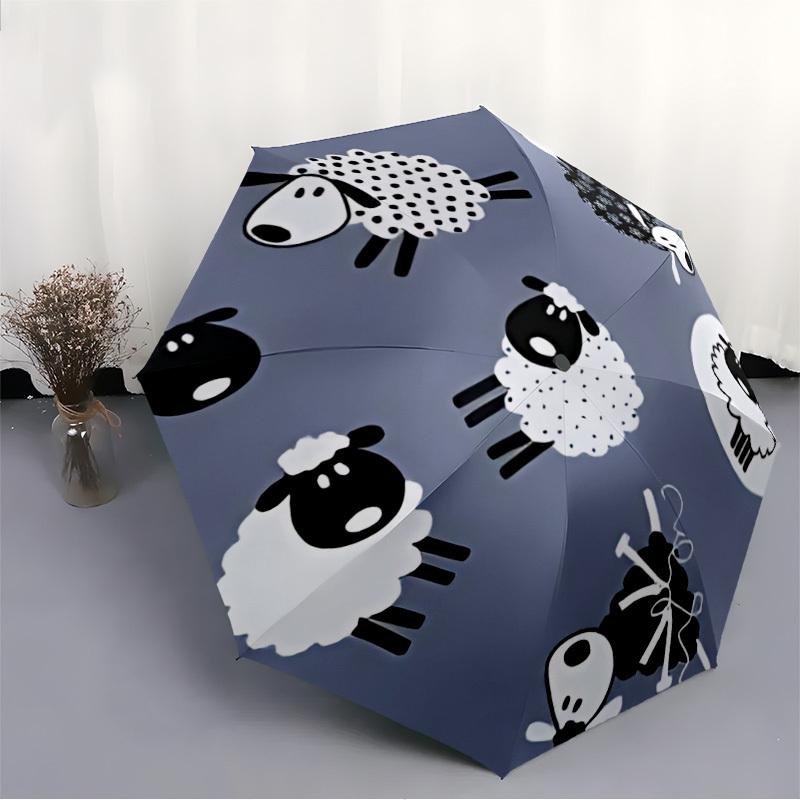 1pc Sheep Pattern Automatic Opening/Closing Folding Umbrella with 8 Ribs, Plastic Handle, Windproof Portable Sunshade Umbrella yy251222196