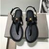 Fashion Women's Luxury T-Strap Sandals 2025 Summer New Designer Brand Pu Leather Flat Shoes Metal Decoration Slippers Zapatos De Mujer