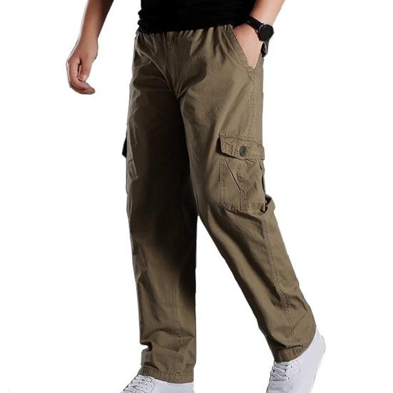 Men Cargo Pants Solid Color Loose Multi Pockets Soft Breathable Mid Waist Straight Casual Streetwear Casual Daily Long Trousers