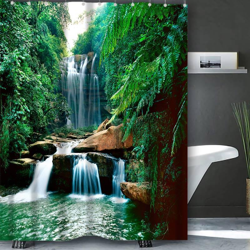Beautiful Waterfall Bathing Curtain  Bathroom Shower Curtain Waterproof With 12 Hooks Home Deco Free Ship