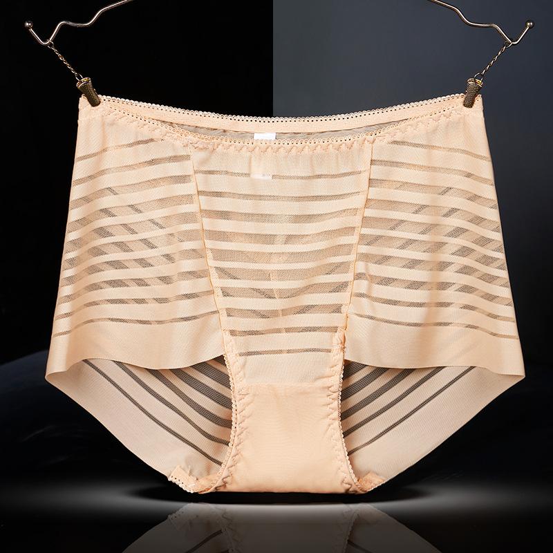 Plus Size Ladies Summer Sexy Lace Mesh Without A Mark In The Belly High Waist Triangle Briefs