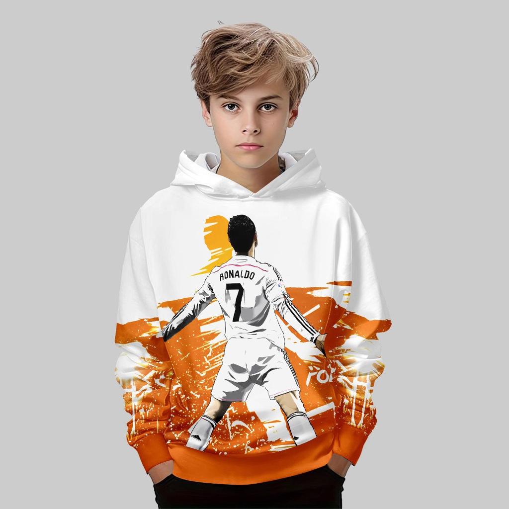 Autumn 3D Football Printed Hoodies Fashionable Casual Sports Long Sleeved Children's Boy Hooded Sweatshirts