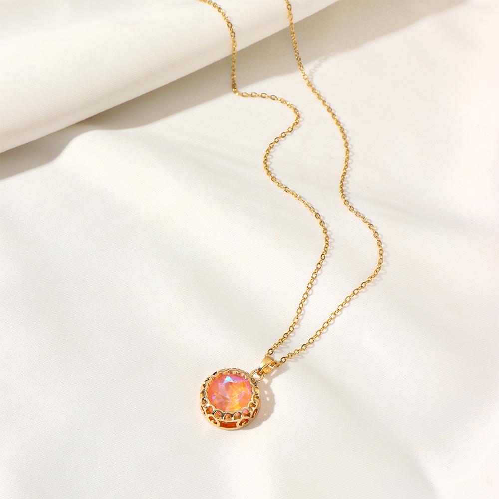 1 Piece Trendy Colorful Round Pendant Necklaces for Women Gold Color Stainless Steel Necklace Jewelry Party Accessories