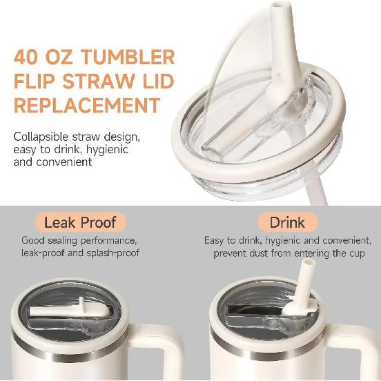 40oz Flip Straw Leak Proof Lid for Stanley H2.0 Quencher ProTour Tumbler Lid Replacement for Stanley Cup Accessories Straw Cover Cup Holders 5