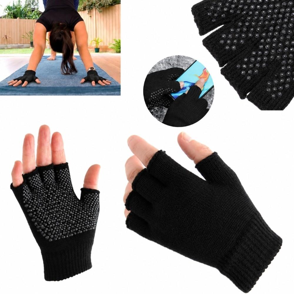 1 Pair Non-Slip Yoga Gloves Knitted Cycling Gloves Versatile Fingerless Gloves Outdoor Sports