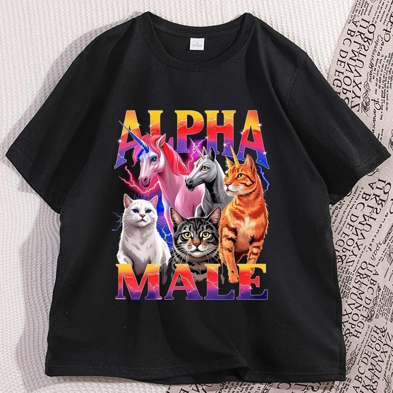 Alpha Meme Humor T-Shirts Mann Baumwolle Kurzarm Hohe Qualität T-Shirt Lässig Katze Einhorn Grafik T-Shirts Locker Tiere Bedruckt