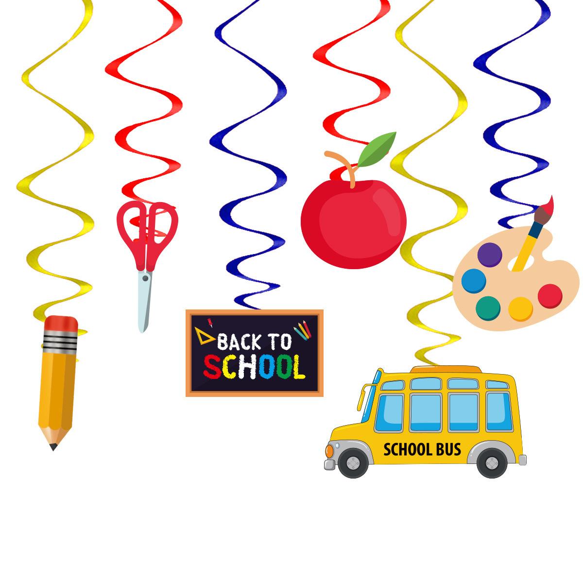 

School Season Party Decoration Apple School Bus Spiral Pendant Back To School Season Classroom Arrangement Spiral Pendant School Season 6 Pack of Spirals