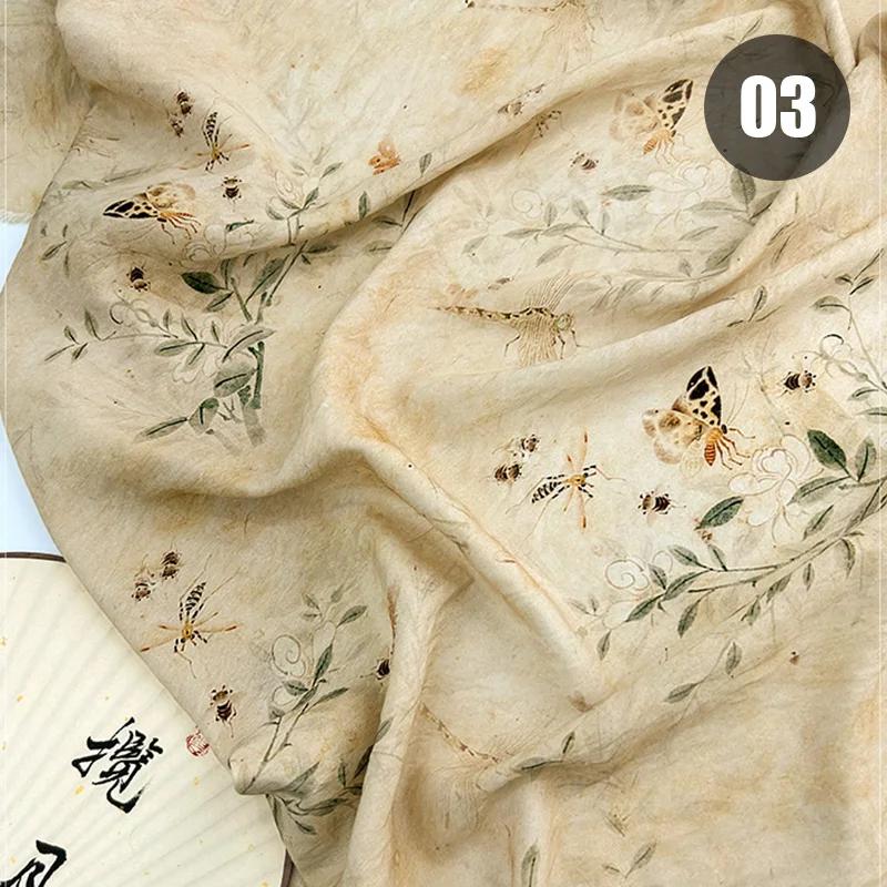 100cm Chinese Style Linen Fabric Summer Thin Tang Dynasty Princess Pattern Painting Fabric for DIY Hanfu Dress Cheongsam