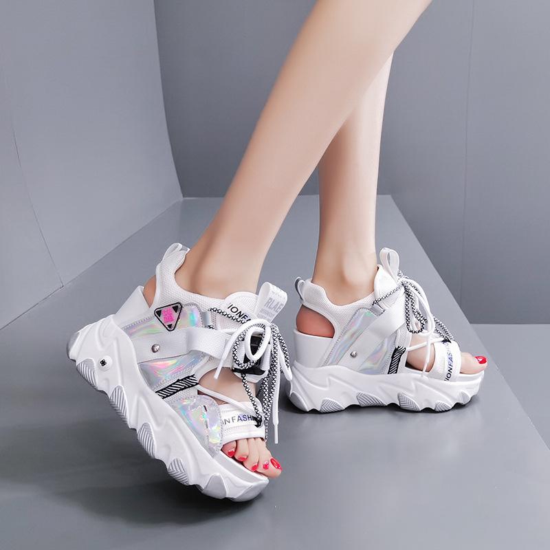 Fashion Maogu Mixed Color Shoes Sports Beach Wedge White Chunky Sandals Women High Heel Casual Shoe Leisure Lady Platform Sandals