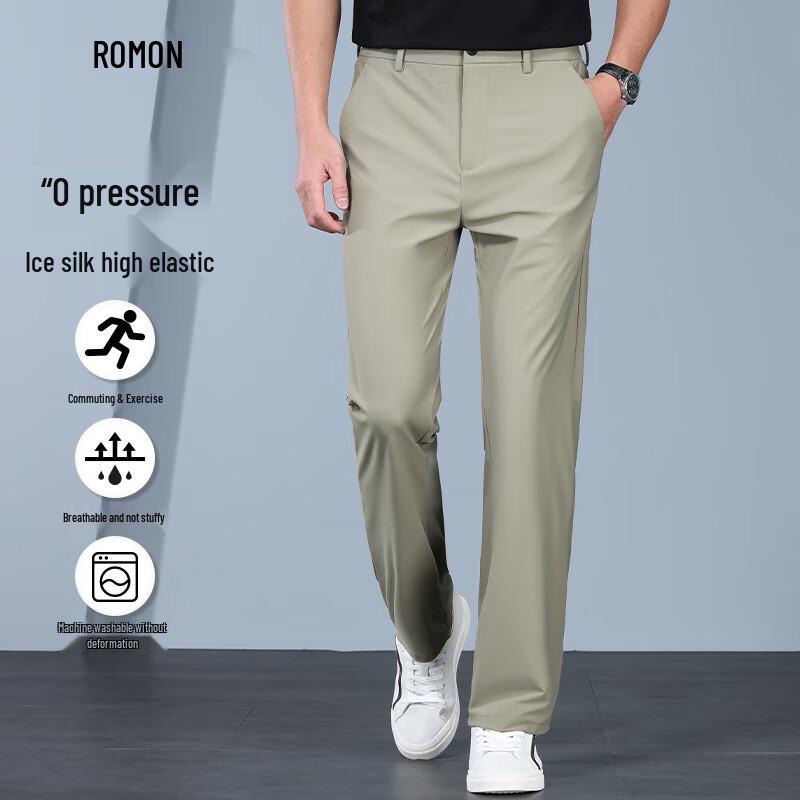 Luomeng Men's Ice Silk Stretch Straight Leg Casual Pants