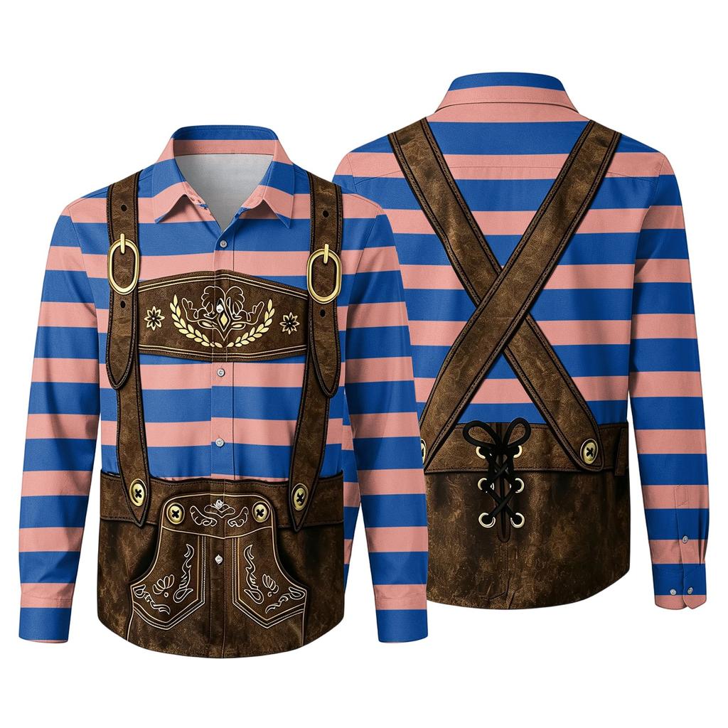 Herren Oktoberfest 3D-Druck Locker geschnitten Langarmhemd Button-Down-Kragen Vintage Freizeithemd Geeignet für Frühling Herbst Outdoor Festival Party