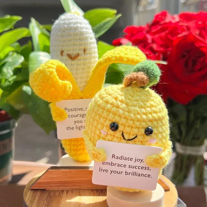 Positive Energy Sunflower Hand-woven Dolls Hug Pocket Knitting Doll Positive Card Desktop Ornament Gift Room Motivational Decor