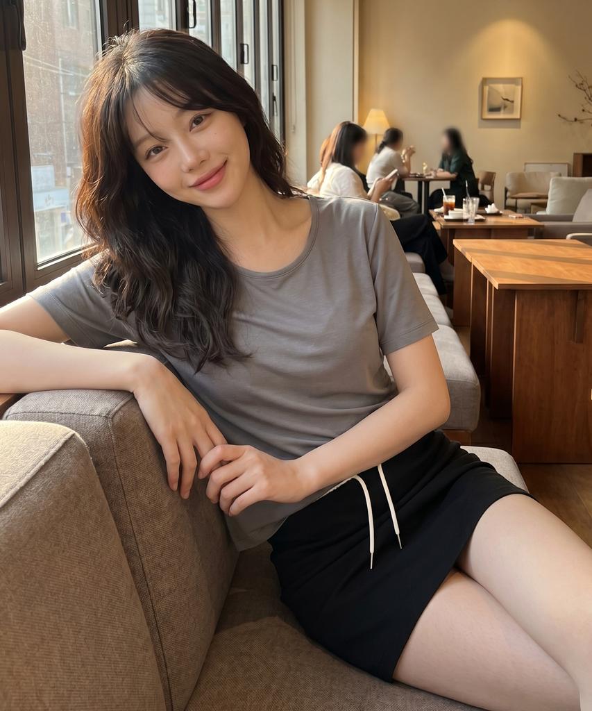 BASIC HOUSE Women'S U-Neck Oversized Stretch Short Sleeve T-Shirt Dark Gray Lats0210