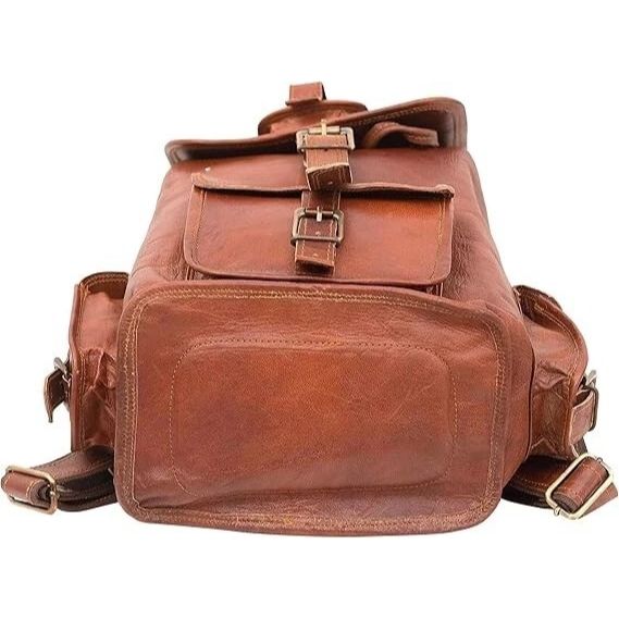 Leather Bag Backpack Rucksack 16'' New Travel Brown Real Genuine Men's Vintage