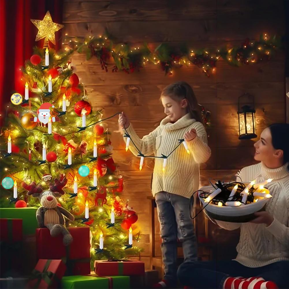 LED Christmas Candle String Lights With Clips Battery Powered Flameless Candle Lights For Xmas Tree Holiday Wire Lighting