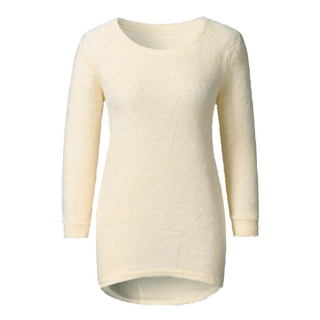 Dames Velvet Kleur Ronde Hals Lange Mouw Trui Blouse