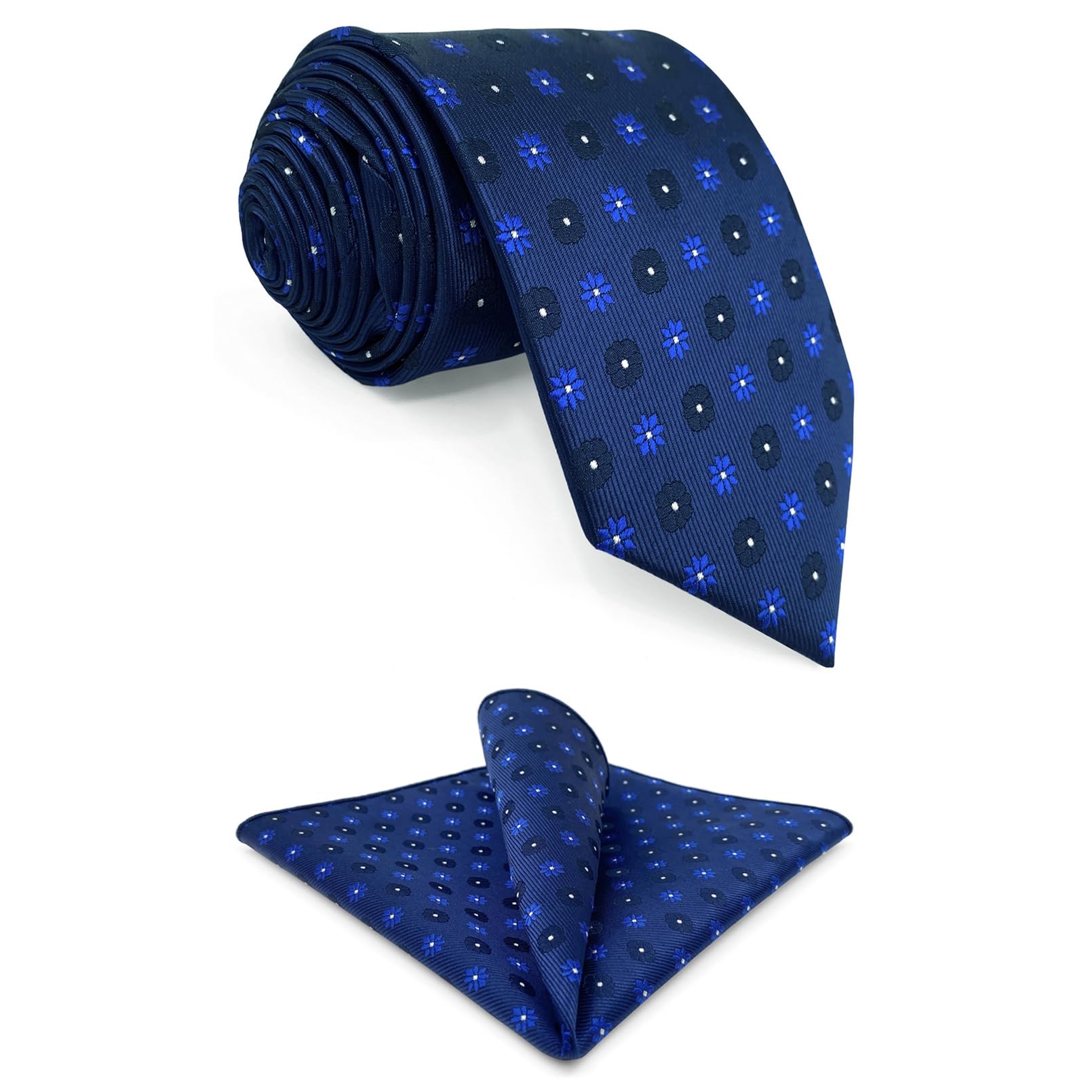 [S&W SHLAX&WING] Floral Dark Blue Navy Men s Tie & Pocket Square Set, Extra Long 160cm