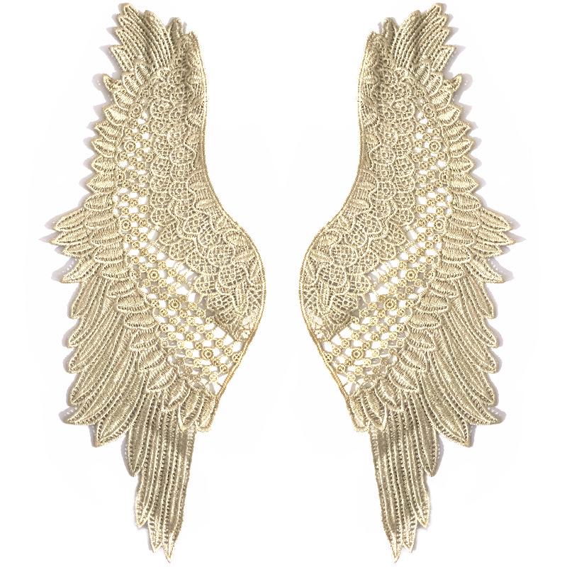 Water-Soluble Polyester Lace Angel Wings Flower Embroidery Patch Pair