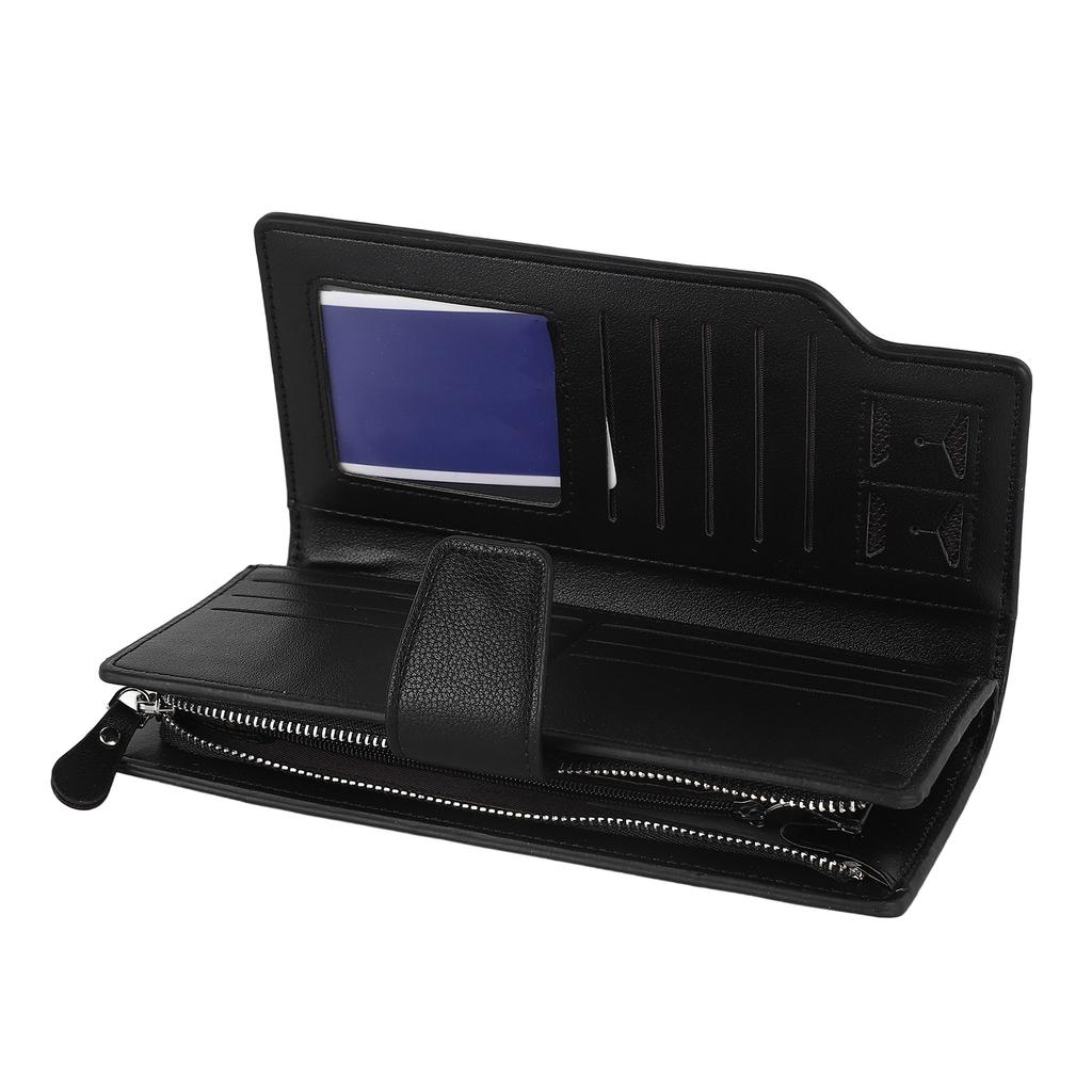 Business Men Wallet Large Capacity PU Leather Handheld Purse Credit Card Money Holder Black Free Size