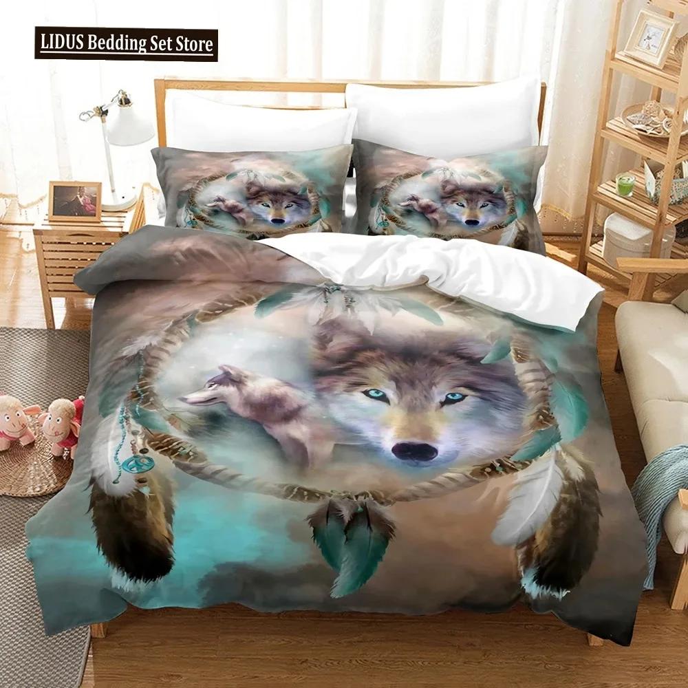Comforter 3D Wolf Print Wild Animals Bedding Set Luxury Modern Gift Wolf Bedding Set Comforter Full King Size 3Pcs