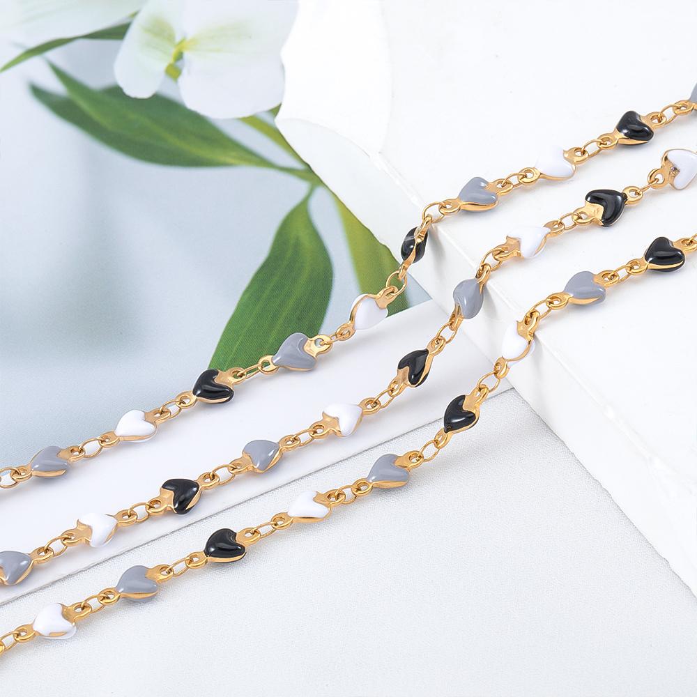 1Meter Colorful Enamel Heart Leaf Bead Chain Stainless Steel Gold Color Chain for DIY Clothing Jewelry Making Necklace Bracelet