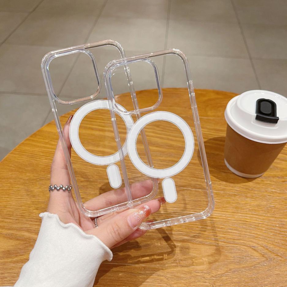 Magnetic Clear Transparent Case For IPhone 15 Pro / 15 Plus / 12 Mini Phone Cases Wireless Charging Shockproof Back Cover