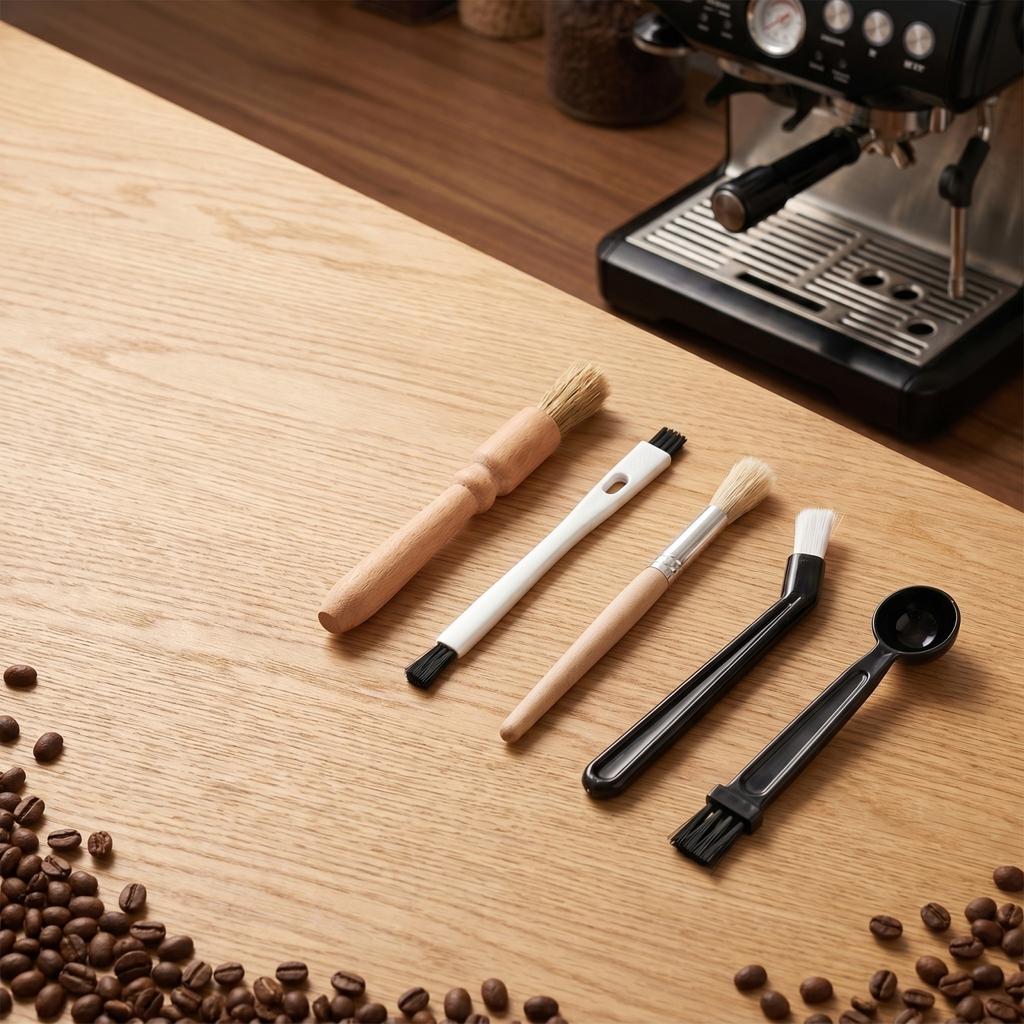 Kaffeemaschinen-Reinigungsbürsten-Set, Holz-Mühlenbürste, Brühgruppenbürste, Kaffee-Bürsten-Set für Kaffeemaschinen