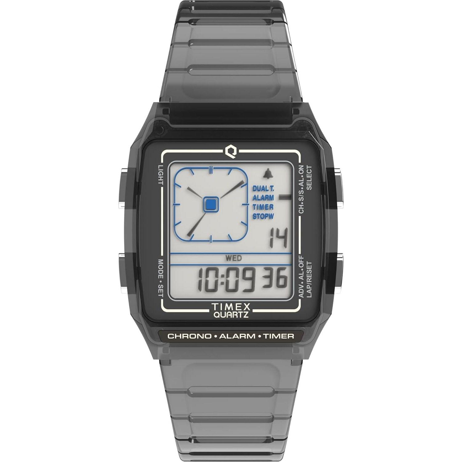 Timex Uni Q LCA 35mm wristwatch - gray strap digital dial case gray. Retro.