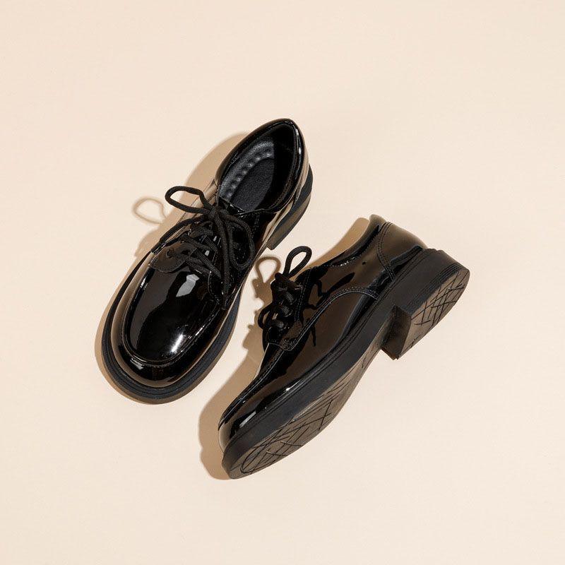 Women's Genuine Leather Fleece-Lined Loafers - Thick Sole, Slip-On, Lace-Up, British Style for Autumn and Winter