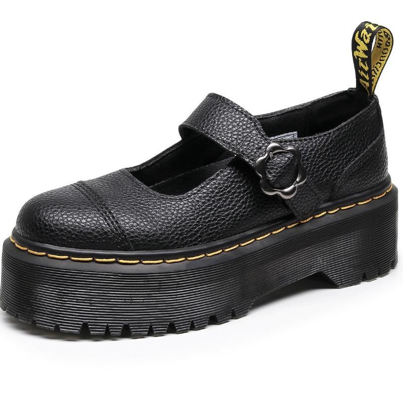 Personaggi con suola spessa e scarpe Mary Jane da donna, scarpe piccole in pelle di primo strato, motivo a litchi, stile college alla moda, fondo a muffin