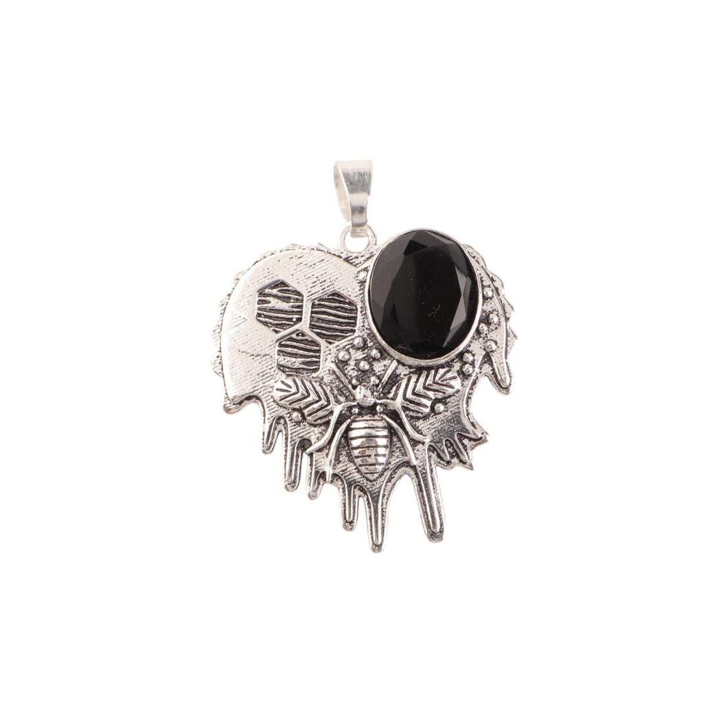 Natural Black Onyx Gemstone 925 Sterling Silver Jewelry Statement Pendant 1.49" CP-28-17