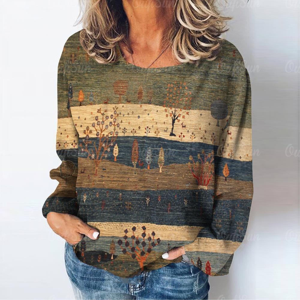 Autumn New Women's Marble Printed Casual Long Sleeved T-shirt Top