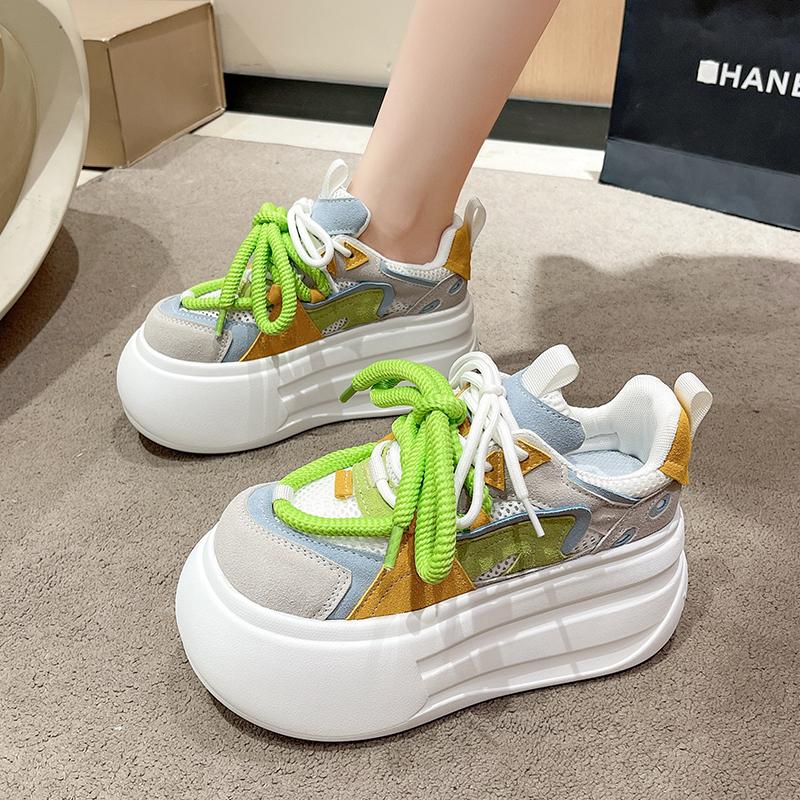 Fashion 8CM Women Platform Sneakers Leather Casual Ladies Chunky Shoes White Woman Fashion Brand Autumn Thick Soled Wedge Sneakers